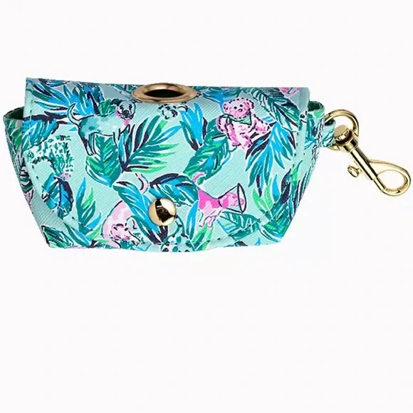 Lilly Pulitzer Dog Pouch Seasalt Blue Barking Up The Palm Tree Printed Poop Bag - Picture 3 of 3